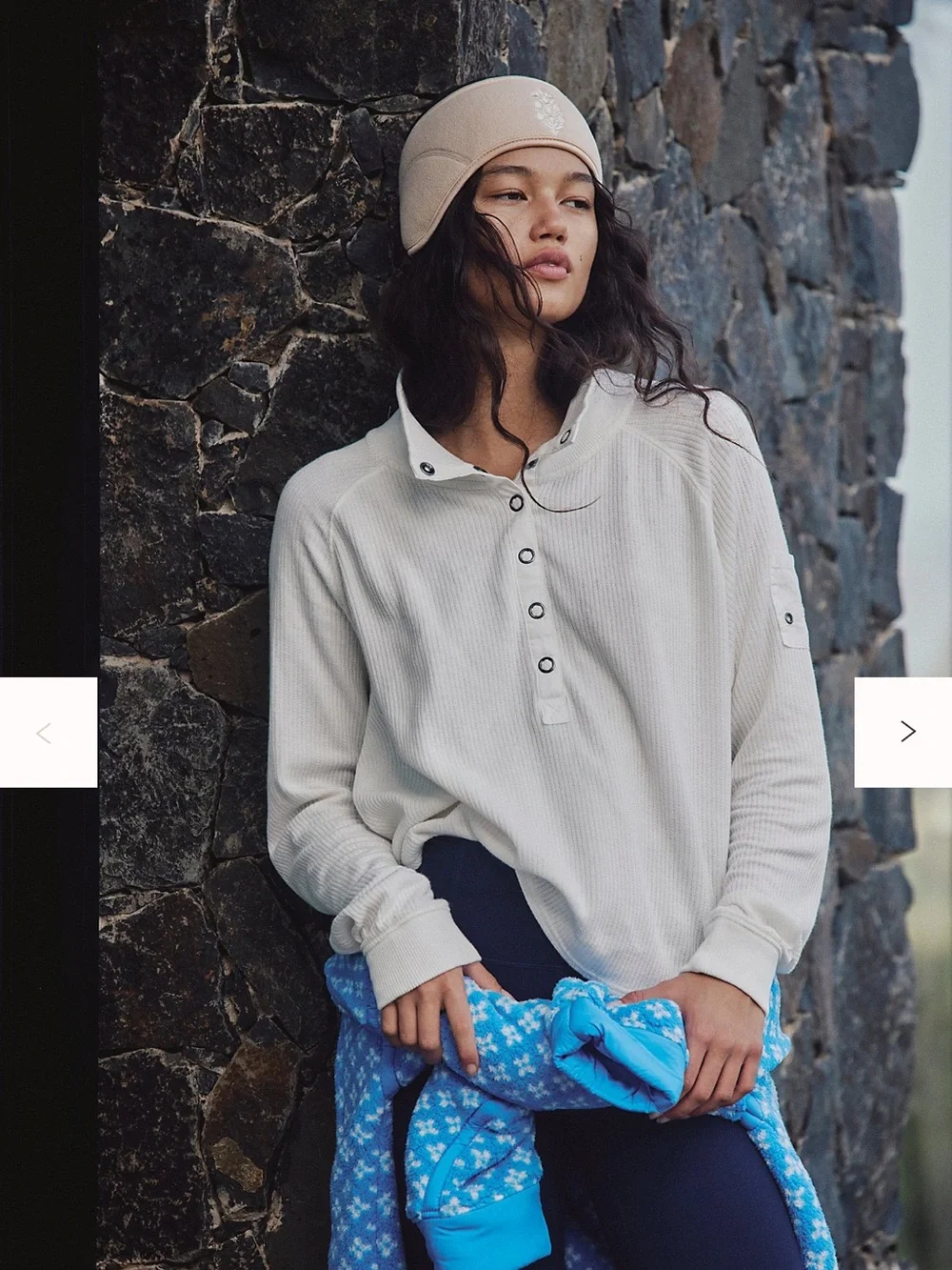 Free People Movement Cropped White Waffle Henley Long-Sleeve Top